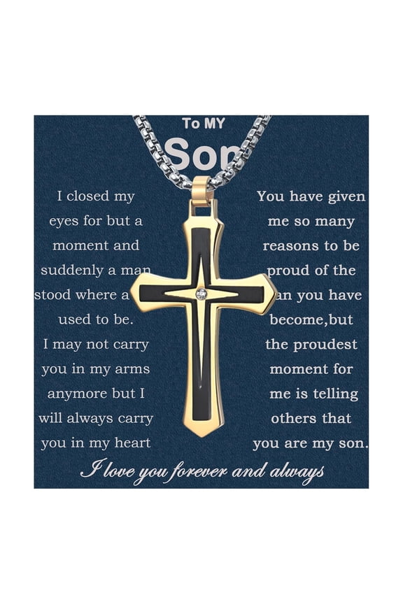 Son Gifts From Mom To My Son Necklace From Dad Faith Cross Necklace Present Graduation Birthday Christmas Gifts Message Card&LED Gift Box