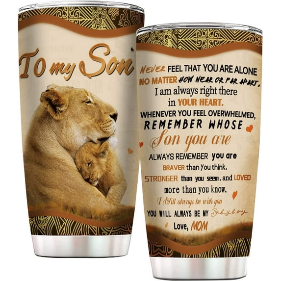 Son Gifts from Mom - Birthday Gifts for Son from Mother -Christmas, Wedding Day, Mother's Day, Valentines Day -To My Son Insulated Stainless Steel Travel Tumbler Coffee Mug 20oz golden yellow Lion