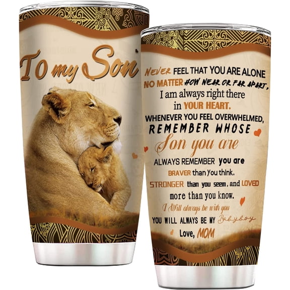 Son Gifts from Mom - Birthday Gifts for Son from Mother -Christmas, Wedding Day, Mother's Day, Valentines Day -To My Son Insulated Stainless Steel Travel Tumbler Coffee Mug 20oz golden yellow Lion