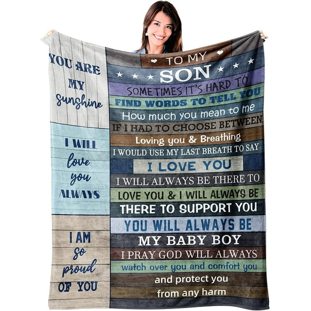 to My Son Gifts from Mom Dad, Birthday Gifts for Son Gift for Valentine‘s Day Christmas Graduation, Flannel Fleece Soft Cozy Throw Blankets Lightweight Warm Throws for Bed Sofa Couch 50"x60"