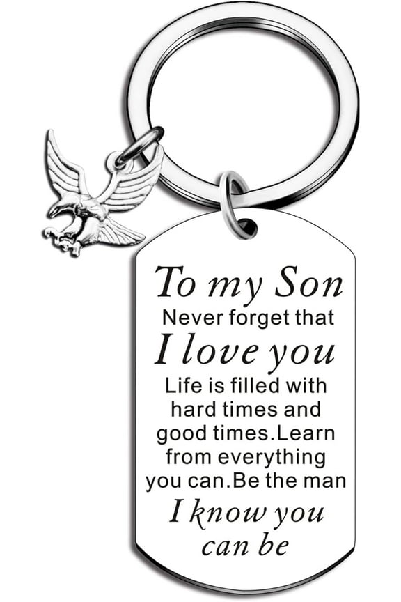 Son Gifts from Mom and Dad - to My Son I Love You Keychain Gift for Him Boys Young Men Inspirational Quote Engraved Pendant Keyring Tags Present for Back To School Birthday Graduation Christmas