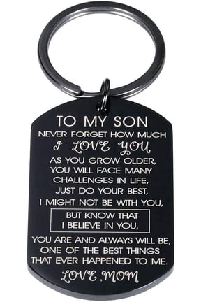 Son Gifts from Mom To My Son I Love You Keychain Gift for Him Boys Men Inspirational Quote Engraved Pendant Keyring Tags Present for Back To School Birthday Graduation Anniversary Christmas