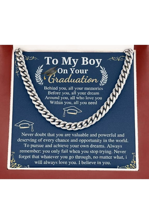 Son Graduation Gifts from Mom & Dad, Chain Necklace Graduation Gifts for Son, High School Graduation Gifts For him, College Graduation Gift with Personalized Message Card