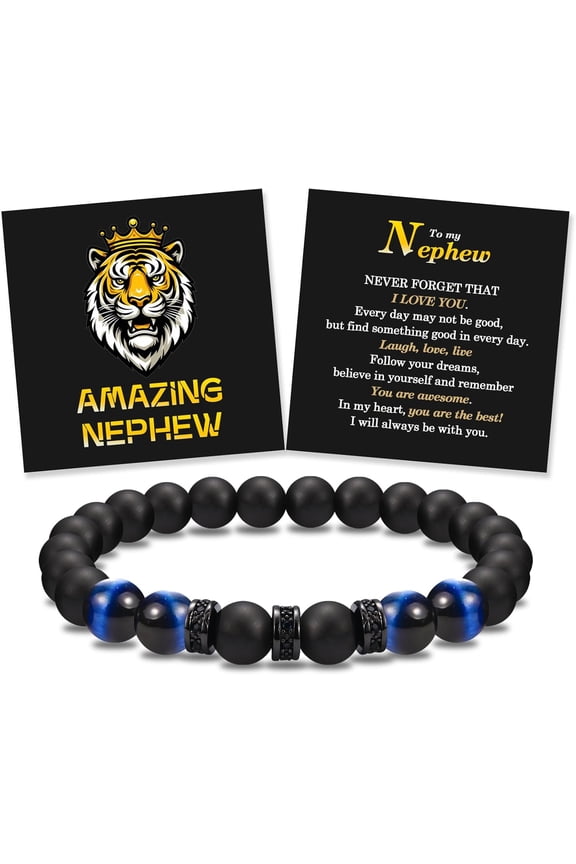 To My Son Grandson Nephew Brother Friend Dad Husband Uncle Bracelet Gifts, Elastic Rope Beads Bracelet for Boys Men on Birthday Christmas Valentines Graduation Fathers Easter Basket Stuffers