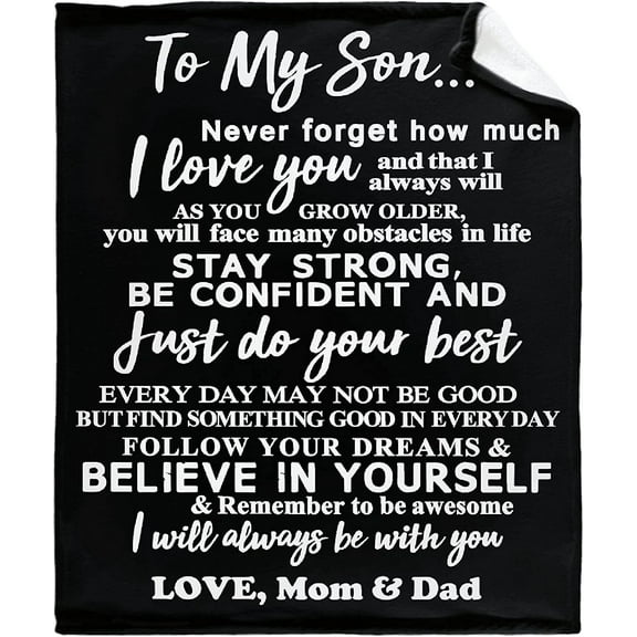 to My Son I Love You Black Blanket, Valentine Birthday Anniversary Gift From Mom and Dad Fleece Flannel Microfiber Soft Lightweight Cozy in Home, 50x60in Fleece Blanket