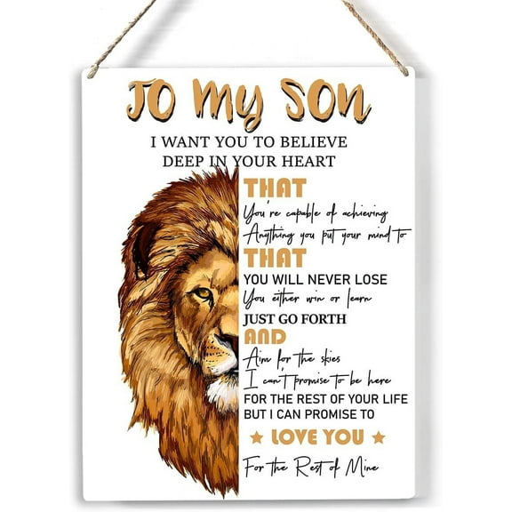 Son I Love You Wood Sign to My Son Lion Wooden Signs Rustic Hanging Plaque Home Wall Art 8x10, Perfect Son Sign Wall Decor for Home