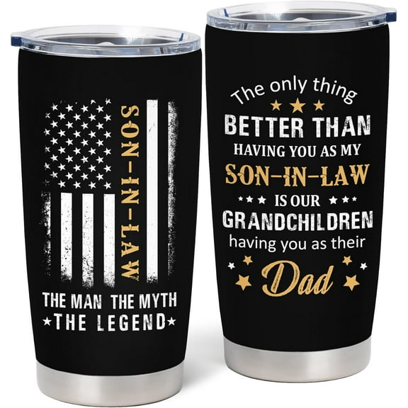 Son In Law Gifts - Christmas Gifts for Son In Law - Son in Law Gift from Mother/Father in law, 20 oz Stainless Steel Tumbler With Lid & Straw