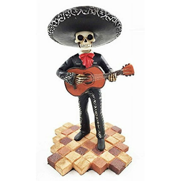 Son Jaliscience Folk Style Mariachi Band Guitarist Skeleton Figurine Skull