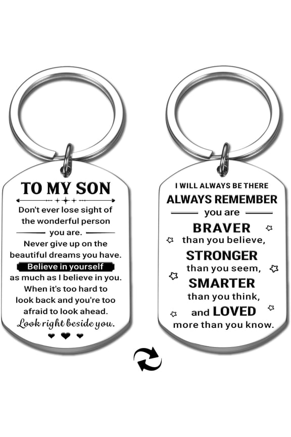 Son Keychain from Mom Dad Stocking Stuffers for Teenage Teen Birthday Gifts for Son Adult Guys College Dorm Room Essentials School Supplies Inspirational Christmas Sentimental Gifts for Him