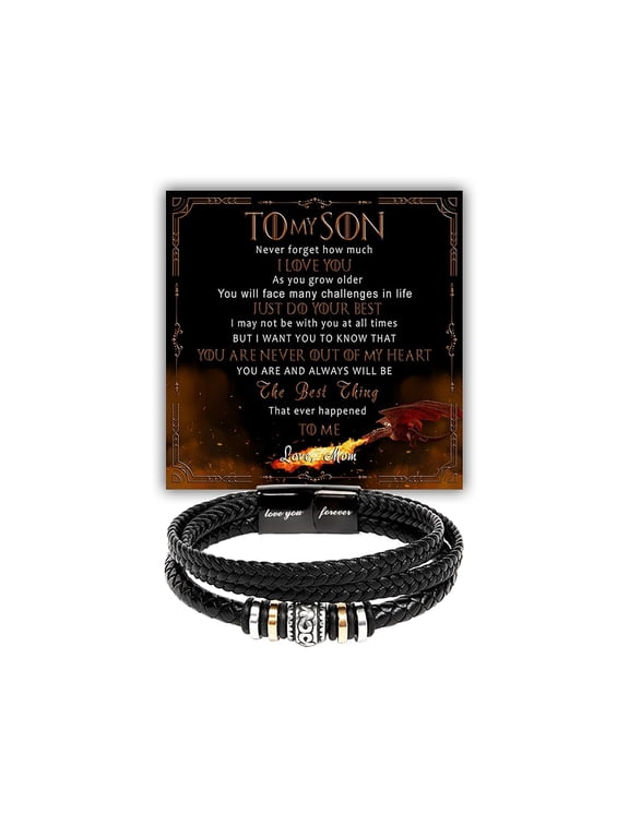To My Son Leather Bracelet, Son Gifts From Mom And Dad, Bracelets For Sons From Father Mother, Gift For My Sons Christmas, Graduation Birthday With Message Card And Gift Box