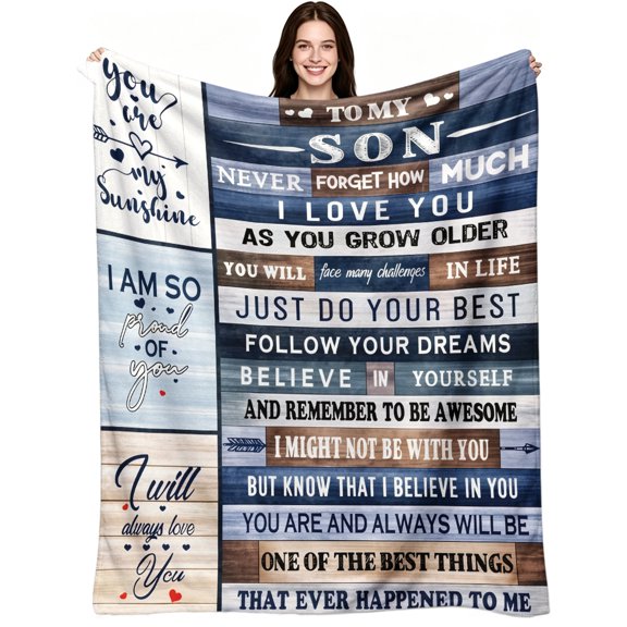 To My Son Letter Quote Flannel, Soft Warm Flannel Fleece, Rustic Farmhouse Sentimental, Throw Blanket, Cozy Warm, Home Decor, Couch Bed Sofa, Family Gift