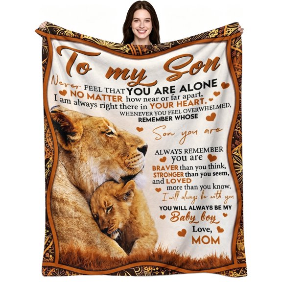 To My Son from Mom Lion Pattern Flannel, Soft Warm Flannel Fleece, Sentimental, Throw Blanket, Cozy Warm, Home Decor, Couch Sofa Bed, Animal Lovers Gift