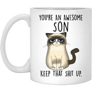 Son Mug, Funny Son Cat Mug, You're An Awesome Son Keep That Shit Up, Gift For Son,Funny Son Mug 11oz