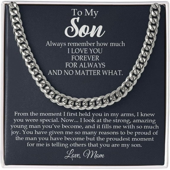 To My Son Necklace, Mother to Sons Chain, Necklace From Mom, Luxury Jewelry Gifts For My Sons, Jewelry Makes Unique Christmas, Graduation, Birthday Gifts For Son, Cuban Chain Gift For Men