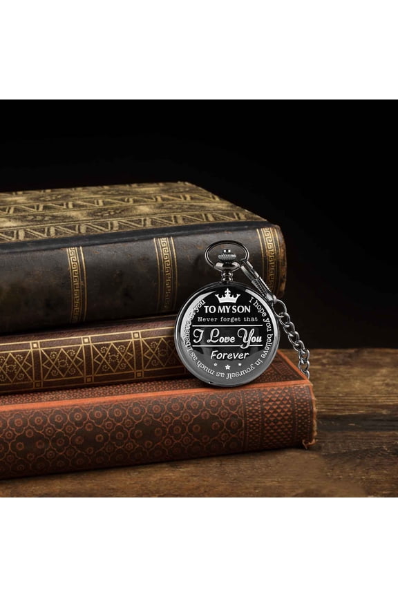 To My Son Pocket Watch, Usavan Engraved Commemorative Gift Waist Chain Watch, Fashion Lettering Alloy Chain Pocket Watches for Men Son Birthday Graduation