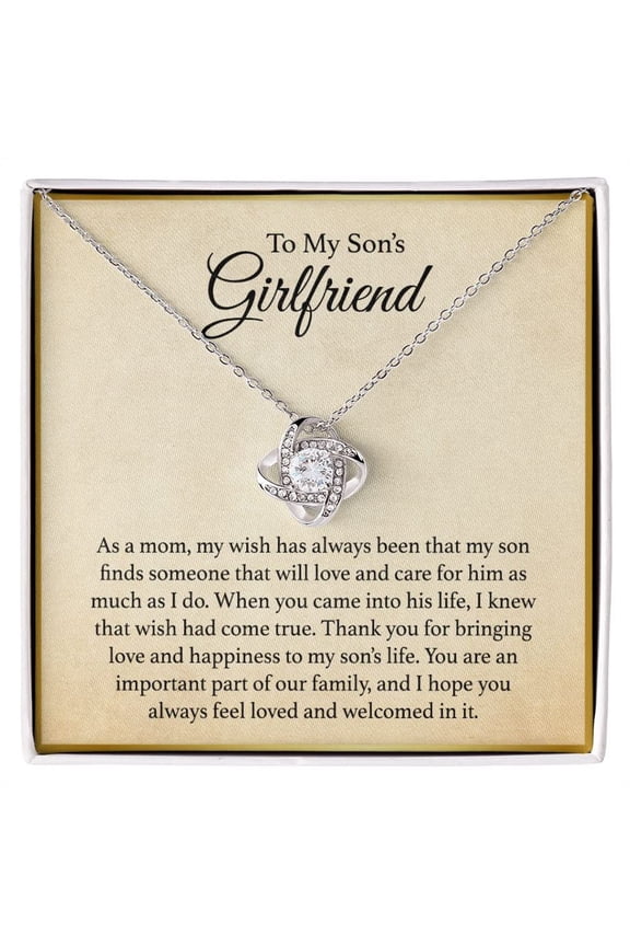 To My Son'S Girlfriend Necklace Sons Girlfriend, Sons Girlfriend From Mom, Sons Girlfriend Ideas Necklace For, Valentines, Birthday #393, White Love Knot Necklace