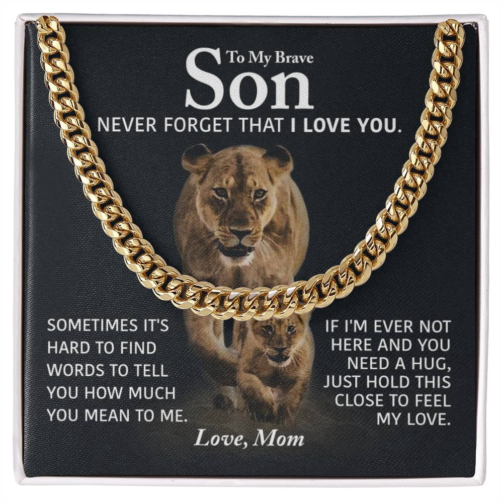 Chain Message Card Son - To Feel My Love, Cuban Link Chain, Stainless Steel or Yellow Gold ...