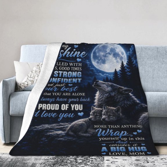 Son Wolf Moon Blanket Gift Throw Blanket Inspirational Mother Love Meaningful Gift for Men 50x40