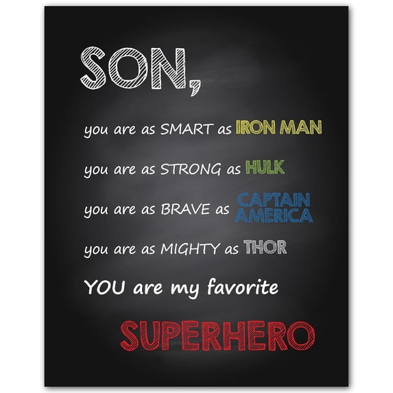 Son You Are My Favorite Superhero - Motivational Wall Art Print - Positive Quotes Wall Decor - Encouragement Gifts - Positive Sayings for Wall Décor - (Unframed, 24 x 36 inches)