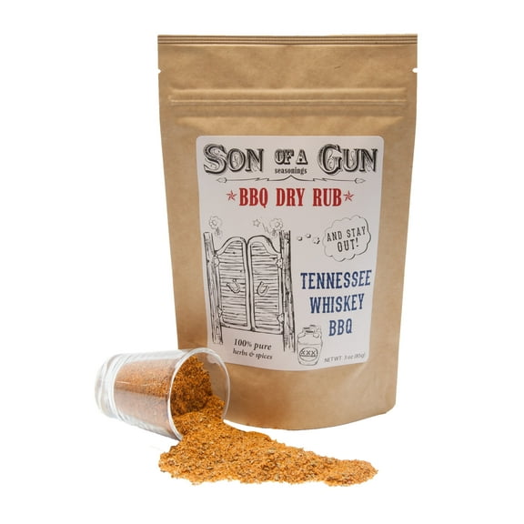 Son of a Gun Seasonings - Tennesee Whiskey BBQ Rub, with Salt, Vegan, Gluten-Free - 3oz Resealable Pouch