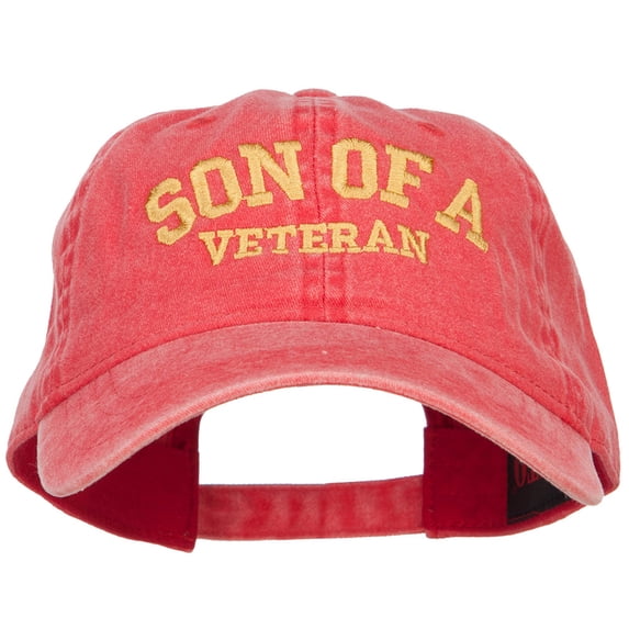 Son of a Veteran Embroidered Washed Cap - Red OSFM