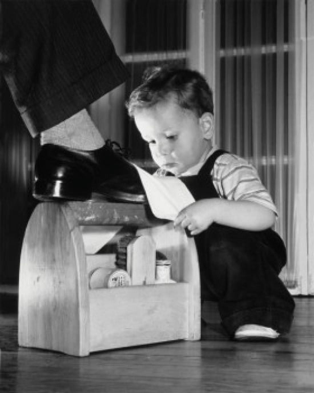 Son shining his fathers shoe Canvas Art - (18 x 24)