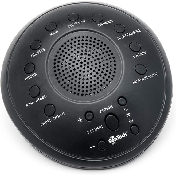 SonTech White Noise Sound Machine, 10 Natural Soothing Soundtracks, Home, Office, Travel, Baby, Multiple Timer Settings, Battery, Adapter Charging Options
