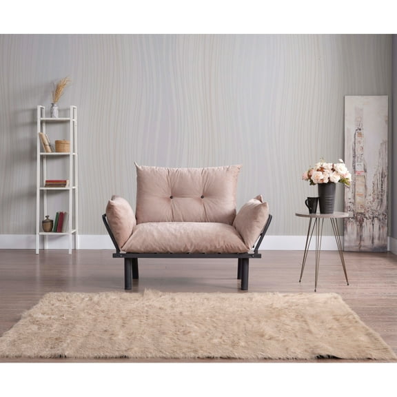 Sona Futon Love Seat in Beige: Compact Metal Futon Perfect for Small Spaces
