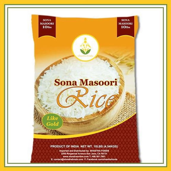 Shastha Sona Masoori Rice, 10 lbs, pack of 2
