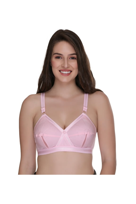 Women's Perfecto Cotton Full Coverage Plus Size Non-Padded Wirefree Everyday Bra(42F_Pink)