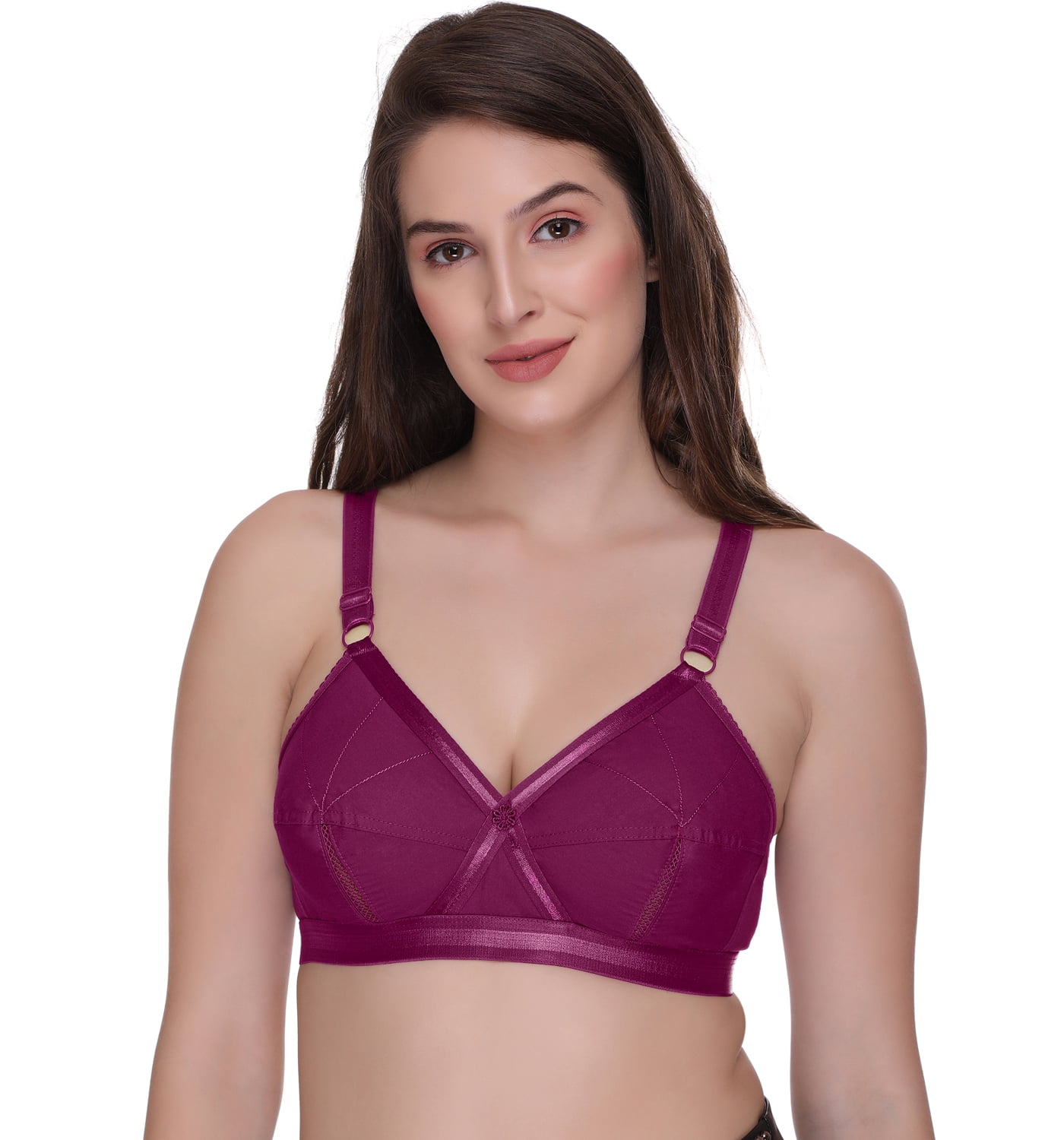 Sona Women's Perfecto Cotton Full Coverage Plus Size Non-Padded Wirefree Everyday Bra(44H_Purple)