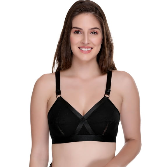 Sona Women's Perfecto Cotton Full Coverage Plus Size Non-Padded Wirefree Everyday Bra(52C_Black)
