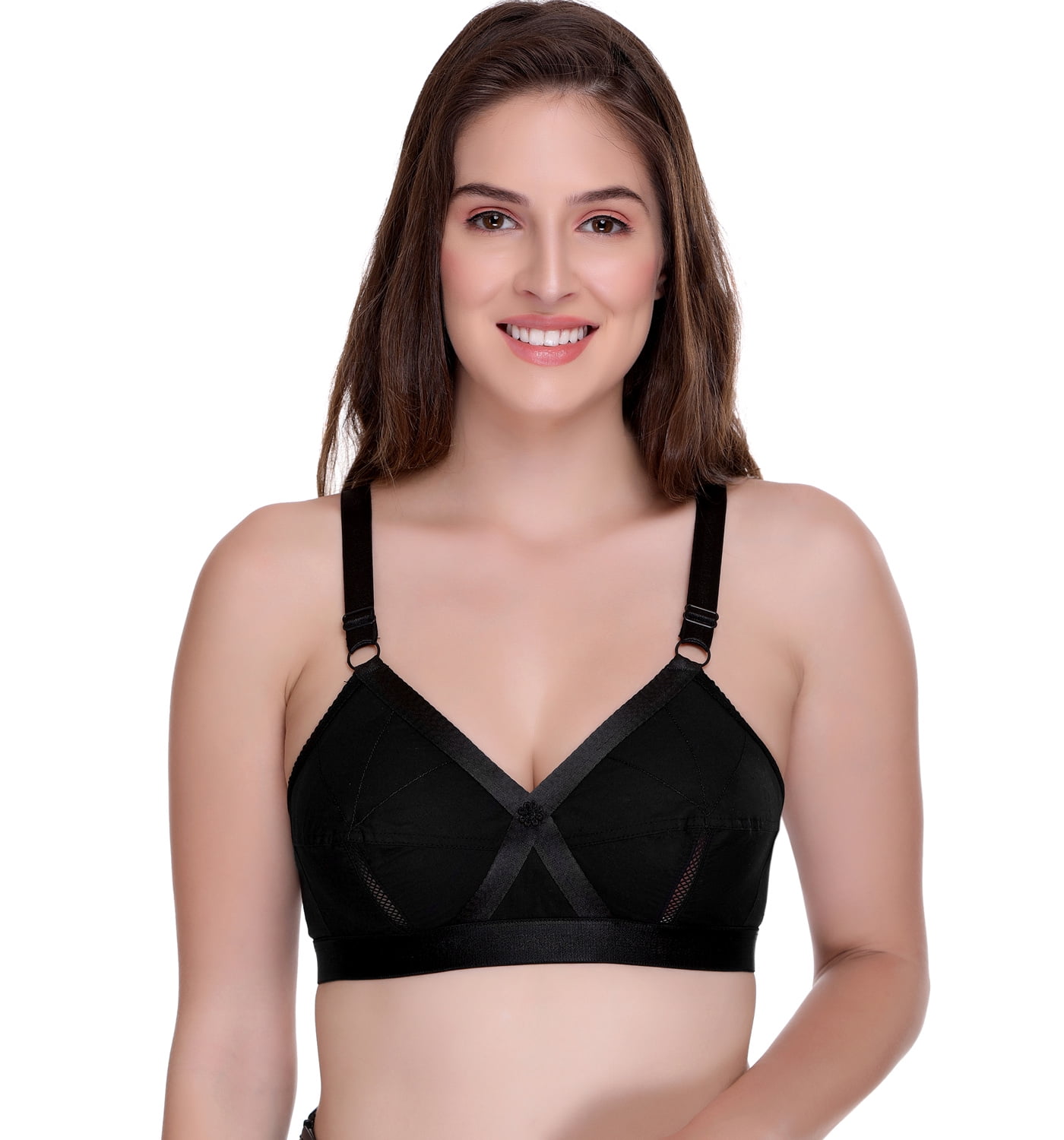 Sona Women's Perfecto Cotton Full Coverage Plus Size Non-Padded Wirefree Everyday Bra(52F_Black)