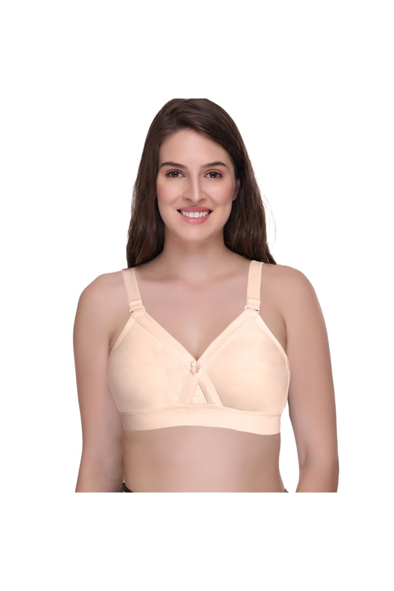 Women's Super Fit Cotton Full Coverage Plus Size Non-Padded Wirefree Everyday Bra(Beige_32F)