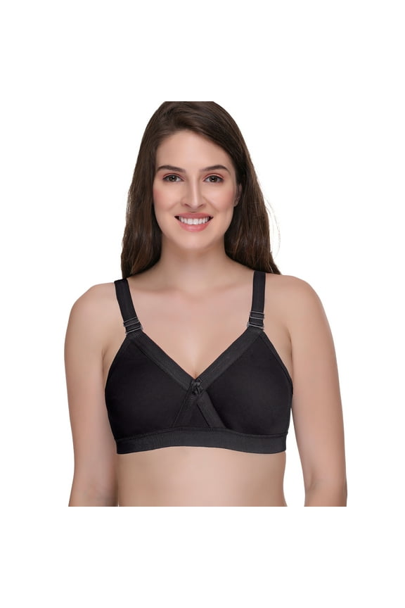 Women's Super Fit Cotton Full Coverage Plus Size Non-Padded Wirefree Everyday Bra(Black_32E)