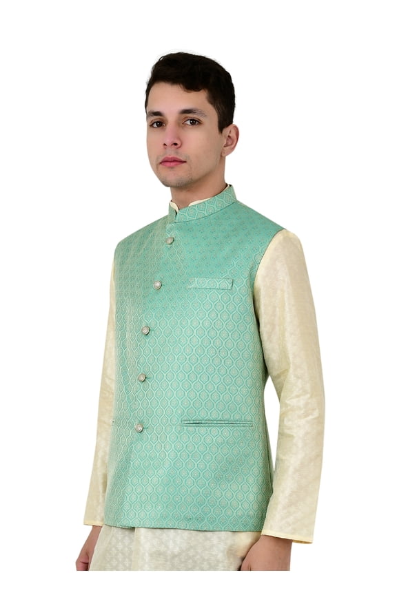 Men's Bandhgala Waistcoat Brocade Festive Jacquard Nehru Jacket