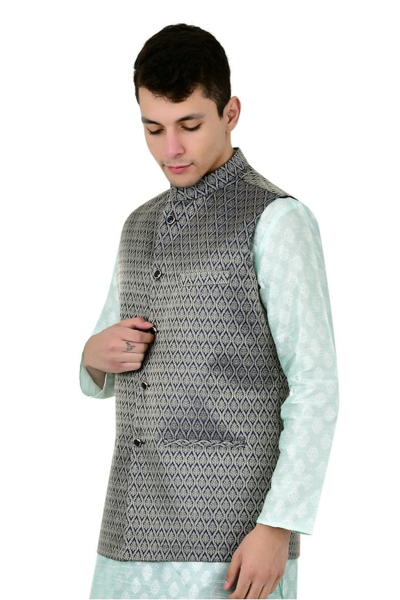 Men's Bandhgala Waistcoat Brocade Festive Jacquard Nehru Jacket