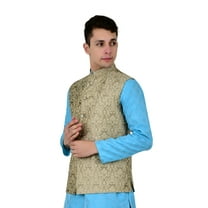 Sonakshi Fashion Men's Brocade Waistcoat Bandhgala Festive Jacquard Nehru Jacket, Color: Dark Beige, Size: 40