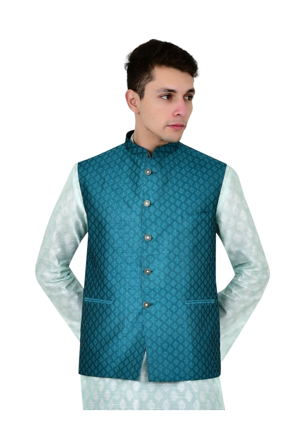 Men's Brocade Waistcoat Bandhgala Festive Jacquard Nehru Jacket