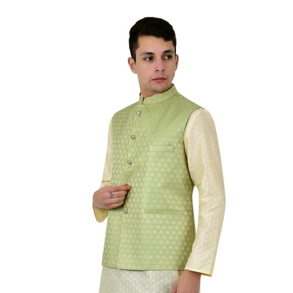 Sonakshi Fashion Men's Waistcoat Brocade Festive Jacquard Nehru Jacket Bandhgala