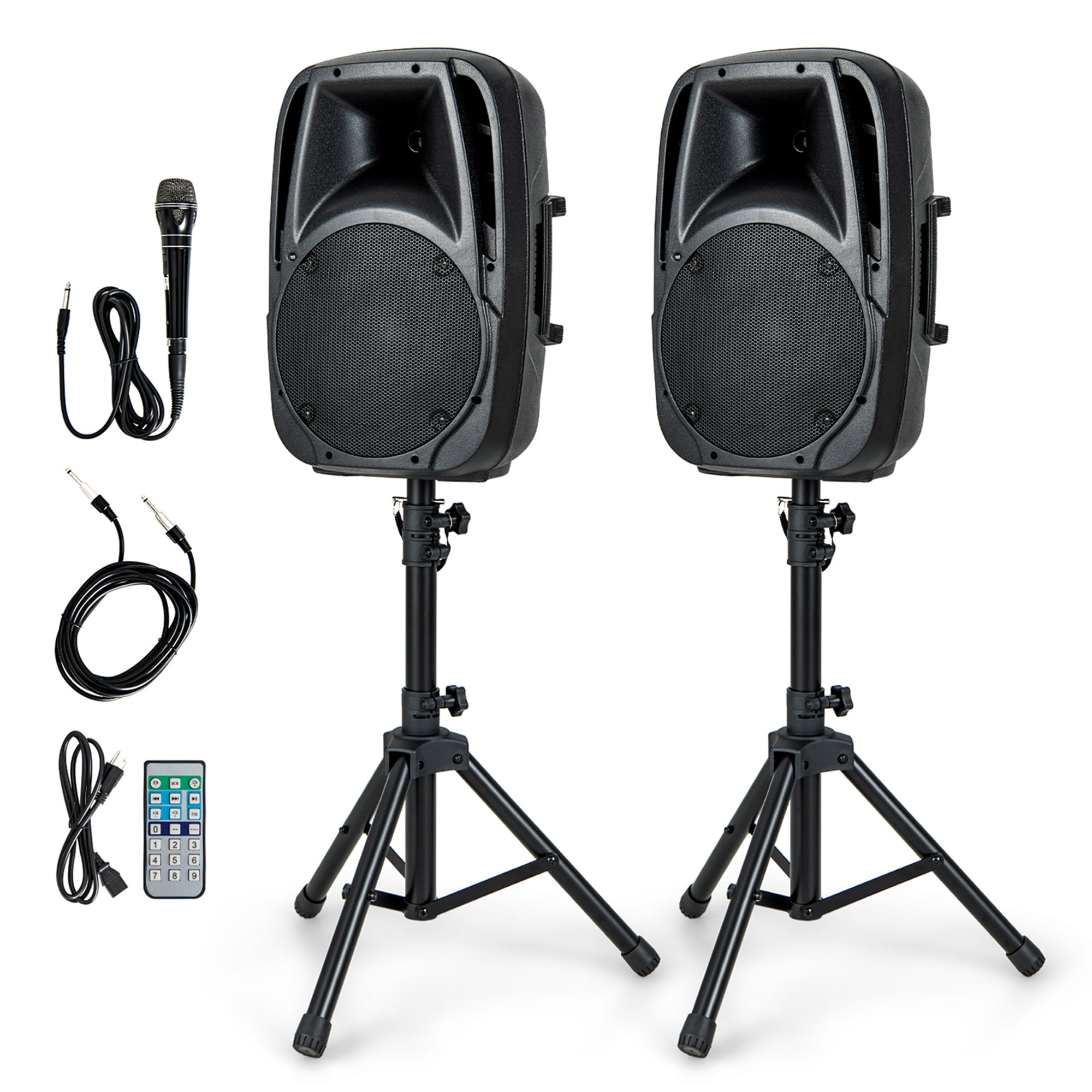 Costway Sonart Dual Portable Powered Loudspeakers with Microphone Stand Control