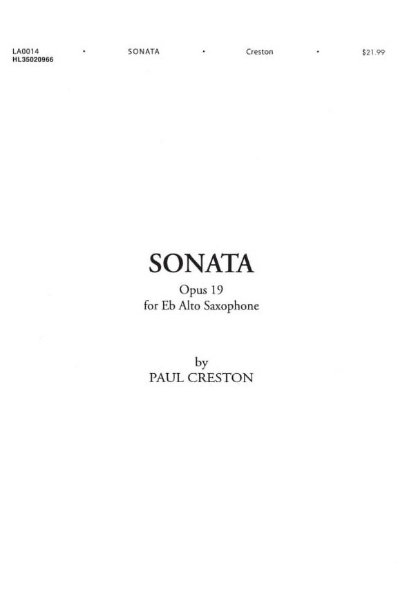 Sonata Op. 19 E-Flat Alto Saxophone Sheet Music Medium-Difficult Saxophone Solo 20th Century Concert Piece , (Paperback)