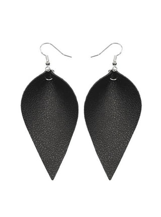 Simple Leather Earrings - Long Leather Strip Dangle Drop Earrings Black