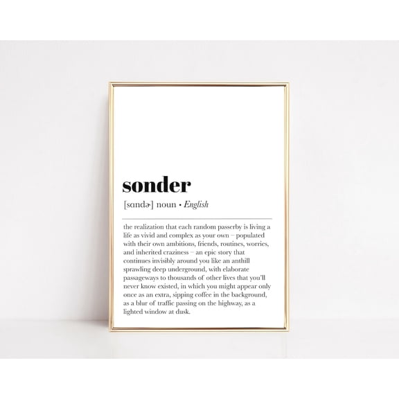 Sonder Definition Minimalist Inspirational Wall Art for Home Decor, Stretched Canvas Size 12x18