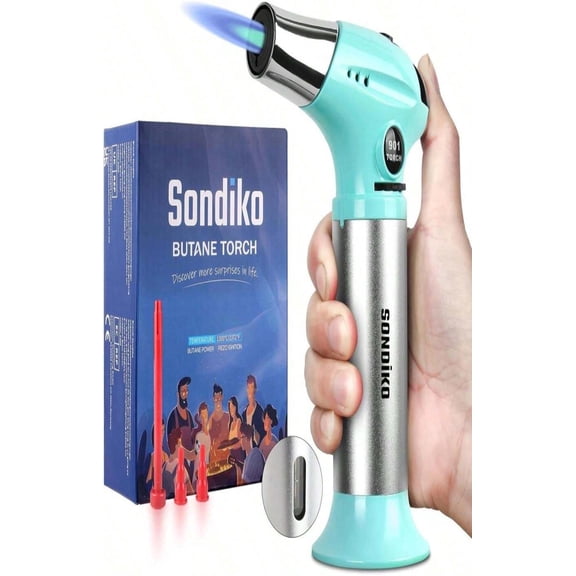 Sondiko Blow Torch, Butane Torch Lighter, Refillable Creme Brulee Torch With Adjustable Flame, Safety Lock For Soldering, Kitchen, Welding, Butane Gas Not Included