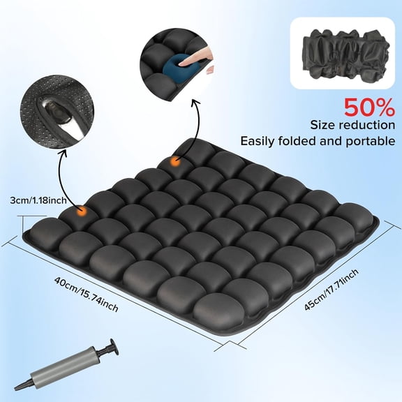 Sondour Travel Seat Cushion, Airplane Cushion Long Flight, Airplane Gadgets Inflatable Seat Cushions, Portable Airline Cushion With Air Pump, Wheelchair Cushions; Pressure Relief Seat Cushion - Black