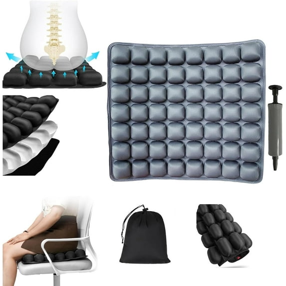 Sondur Travel Cushion - 2025 New Inflatable Seat Cushion, 3D Air Cell Seat Cushion, Comfortable Travel Air Seat Cushion for Car Seat, Office Chair, Wheelchair, Bed Sore & Tailbone Pain Relief (Gray)