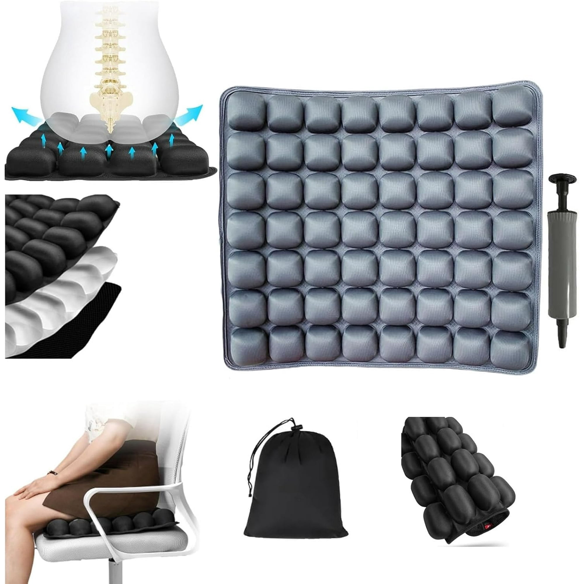 Sondur Travel Cushion - 2025 New Inflatable Seat Cushion, 3D Air Cell Seat Cushion, Comfortable Travel Air Seat Cushion for Car Seat, Office Chair, Wheelchair, Bed Sore & Tailbone Pain Relief (Gray)