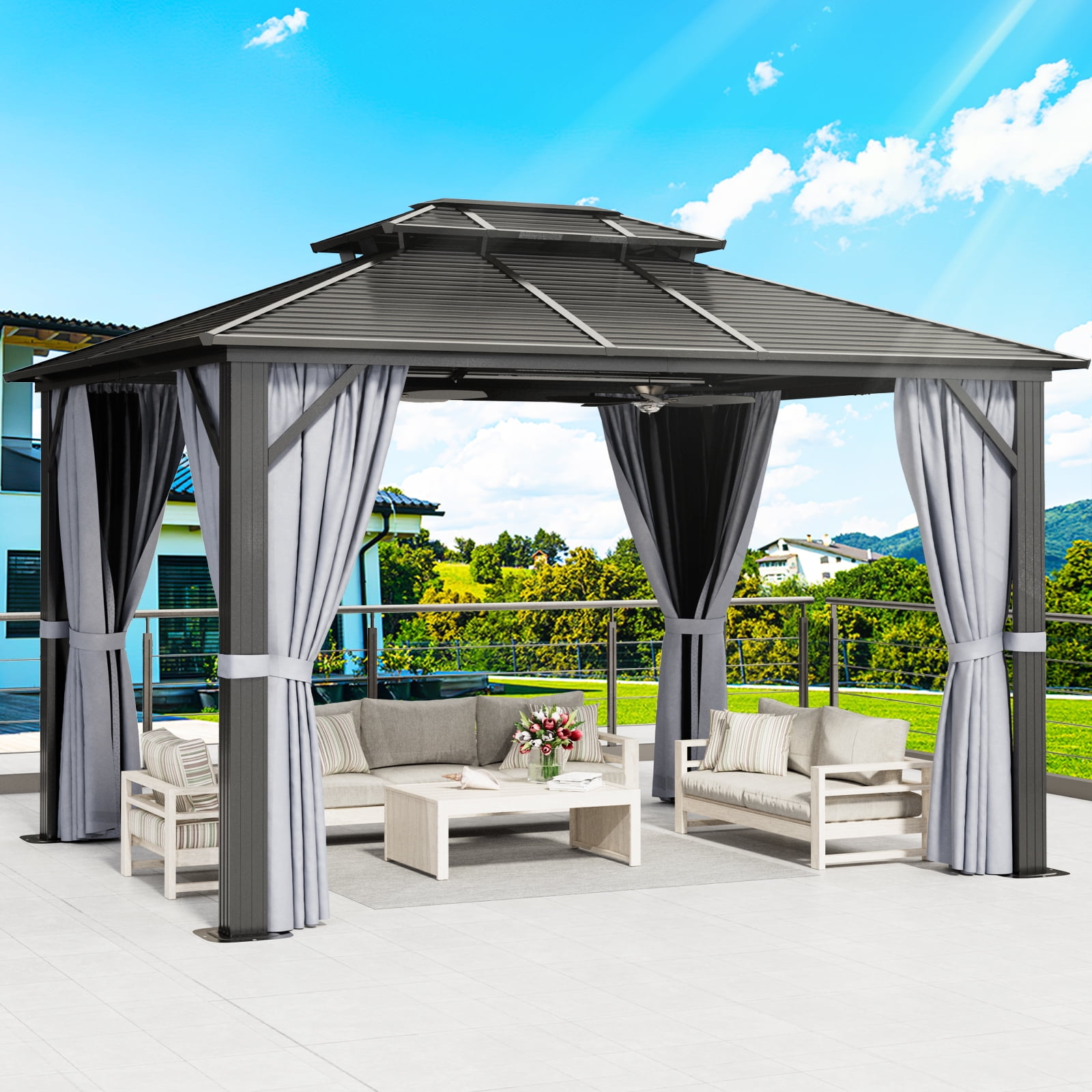 Sonegra 10x12 ft Hardtop Gazebo, Double Roof Pergolas Aluminum Frame