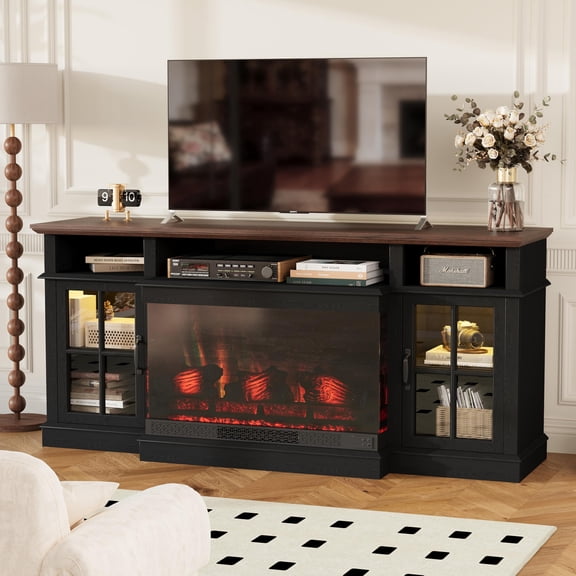 Sonegra 36 Inch Fireplace TV Stand with LED Light, Entertainment Center with 3-Sided Glass Fireplace for TVs up to 80", TV Console, Black